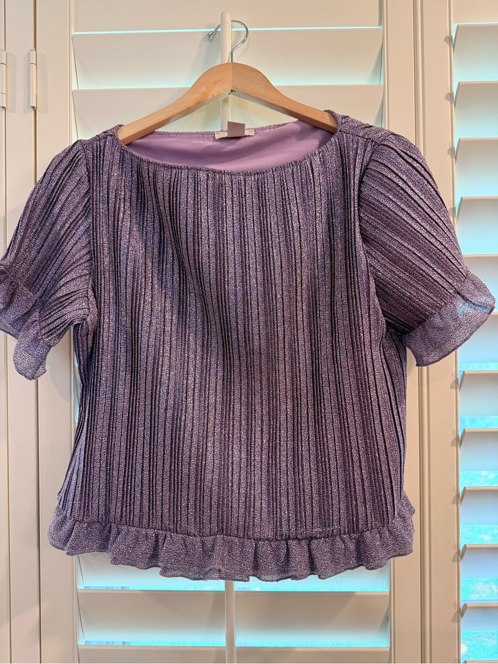 H&M Lavender Metallic Ribbed Short-Sleeve Blouse